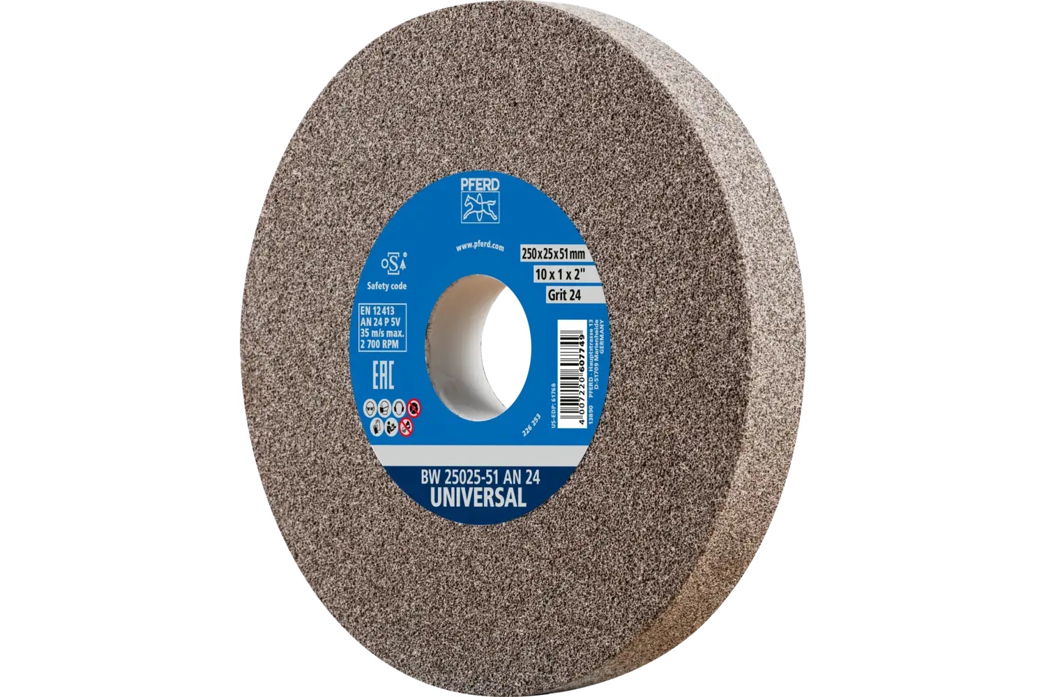 Picture of Pferd Vitrified Bench Wheel, Universal, 10" X 1 X 2, 24 Grit, Aluminum Oxide